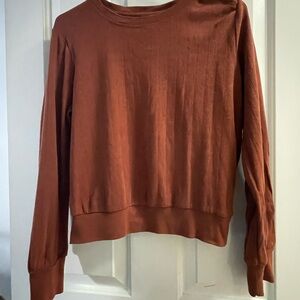 GAP Ribbed Long Sleeve Cropped Top – Size L – Rust Brown